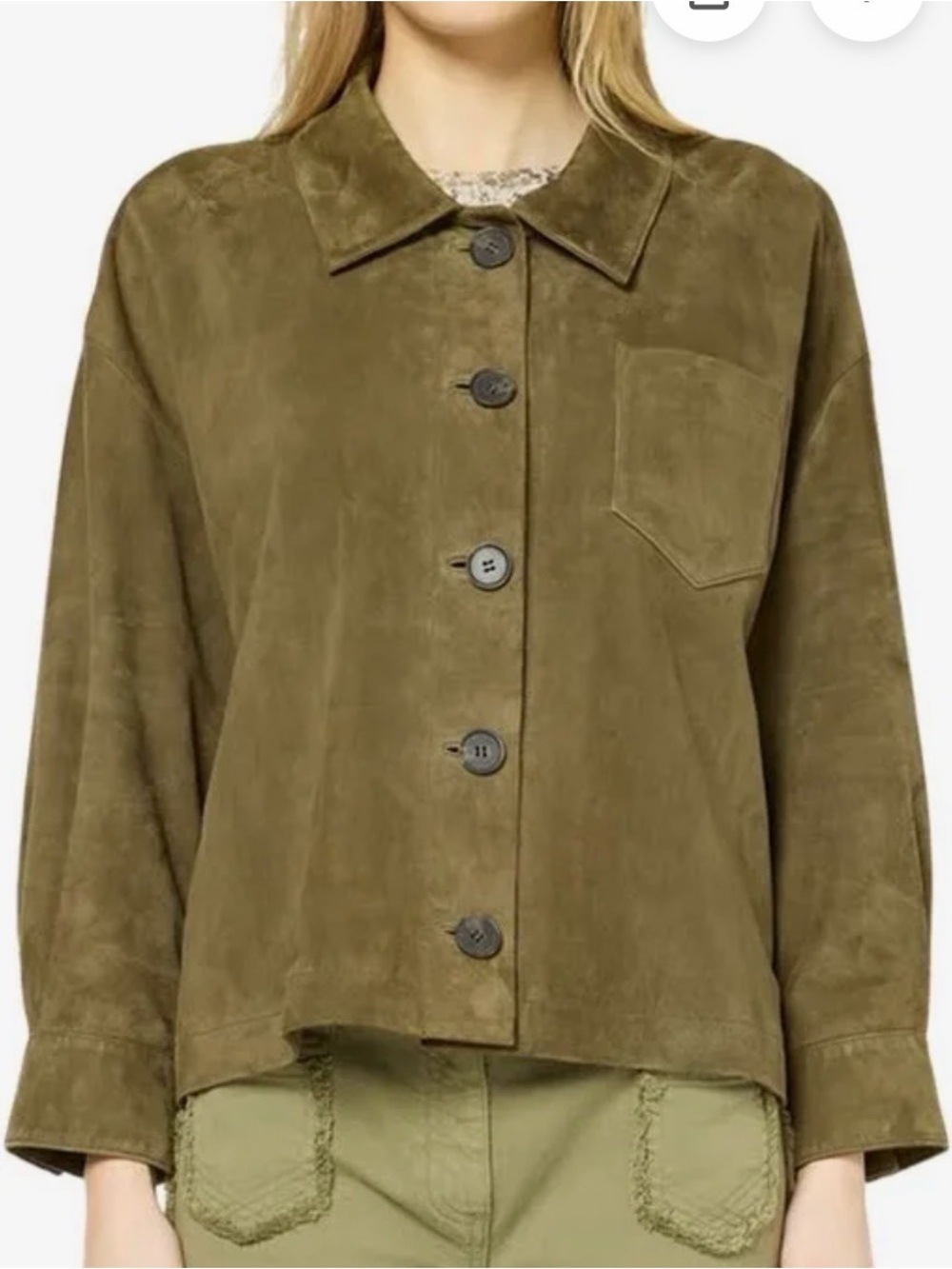 Gerard Darel Olive Suede Button-Front Jacket